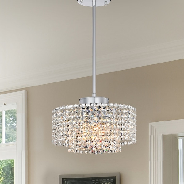 Chrome Double Round Crystal Chandeliers 3 Light Crystal Pendant