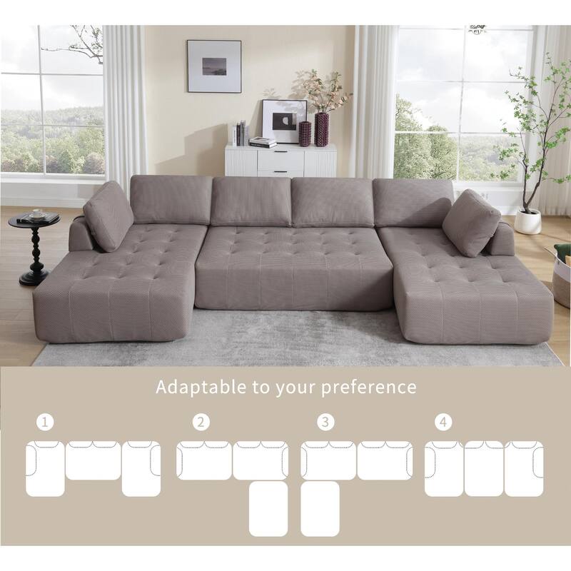Spacious 138.5" Modular Sofa Set, Comfortable 6-Seat U-Shaped Couch with Quick Recovery Foam