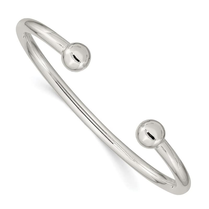 Curata 925 Sterling Silver 4mm Ball Endcap Cuff Bangle Bracelet