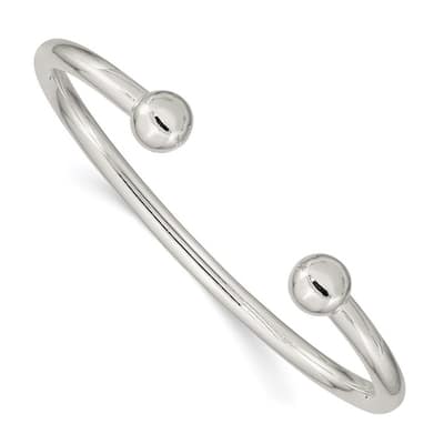Curata 925 Sterling Silver 4mm Ball Endcap Cuff Bangle Bracelet