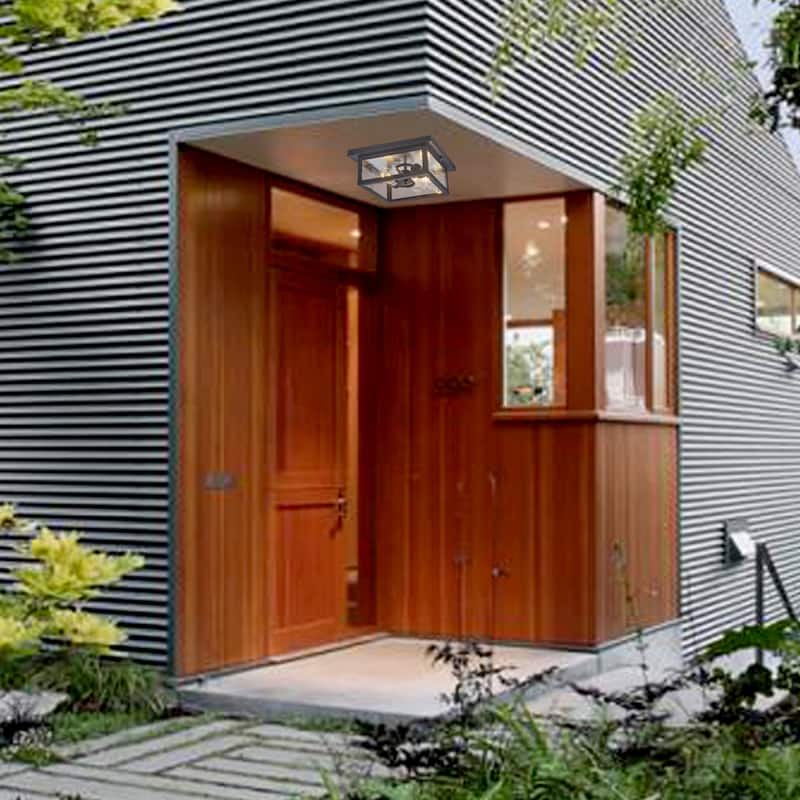 1-Light 9" Outdoor Ceiling Light, Black Finish with Glass Shade