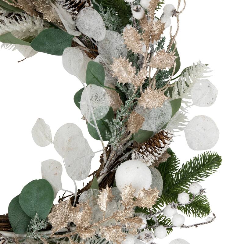 Sage Green and White Artificial Christmas Wreath, 24-Inch, Unlit