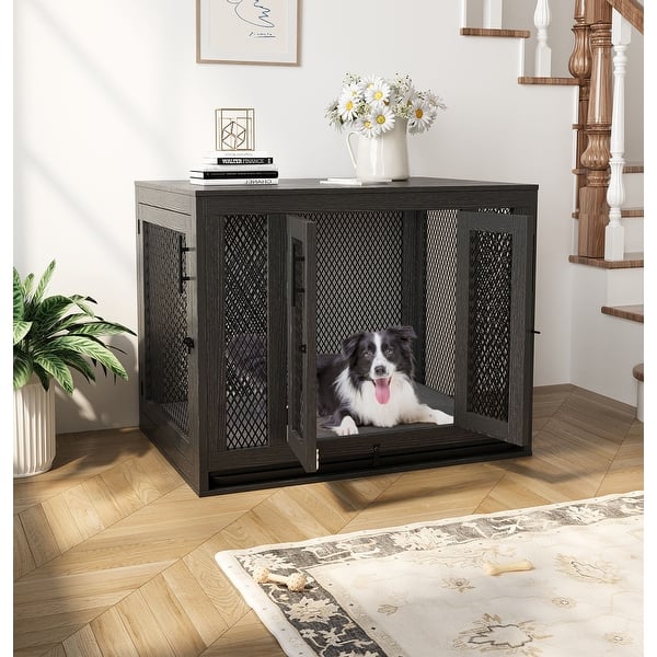 Dog Crate with Cushion and Tray Heavy Duty Dog Kennel Double Doors - Bed  Bath & Beyond - 37417493