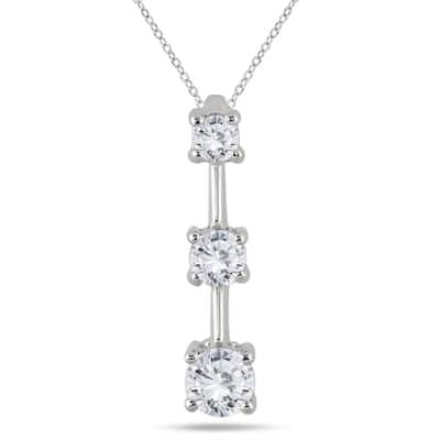 Marquee Jewels 14k White Gold 1ct TDW Diamond Graduated 3-stone Drop Pendant