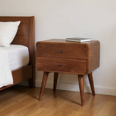 HomeRoots 24" Chestnut Solid Wood Two Drawer Nightstand