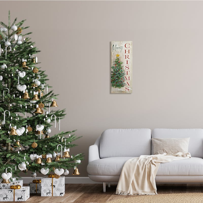Stupell Merry Christmas Greeting Festive Rustic Holiday Tree Canvas Wall Art - Green