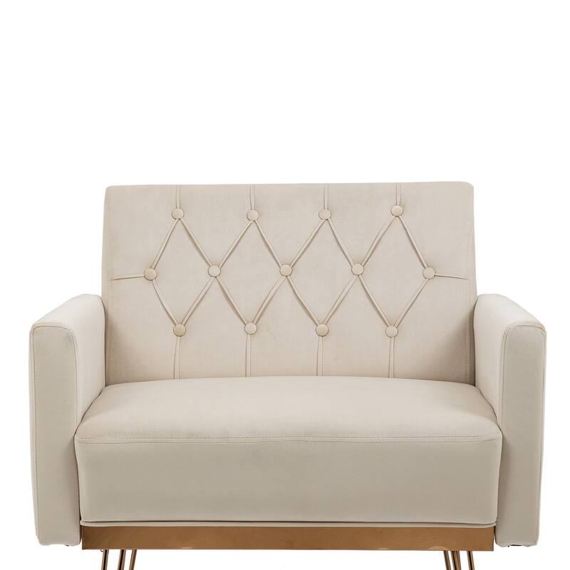 Velvet Upholstered Armchair Single Sofa Modern Tufted Reading Chairs Gold Metal Leg Wingback Chairs for Living Room Bedroom
