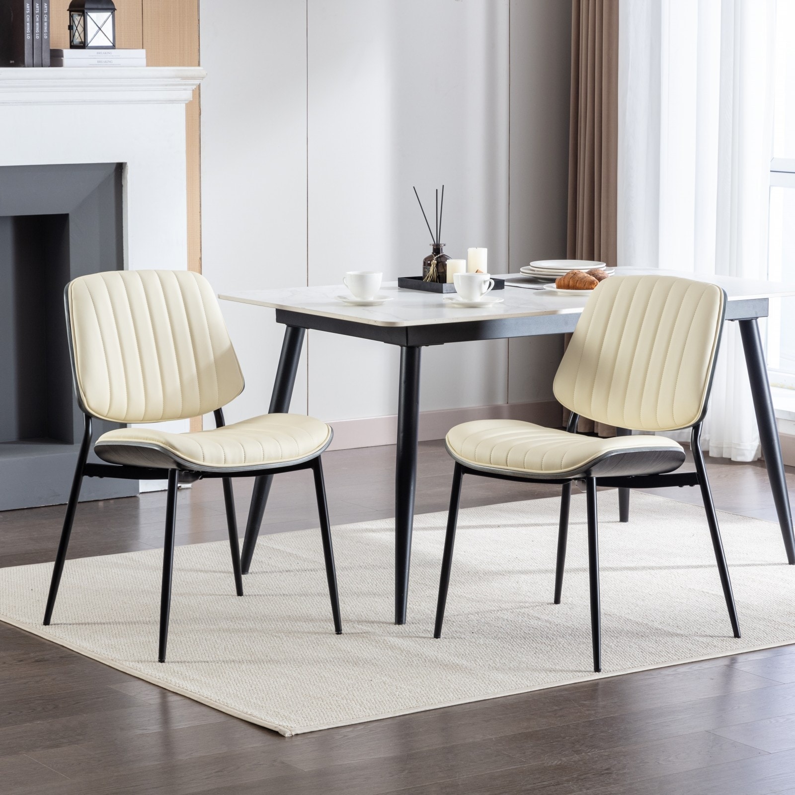 Dining Chairs Set of 2 Mid Century Modern Retro Faux Leather Chair - N/A
