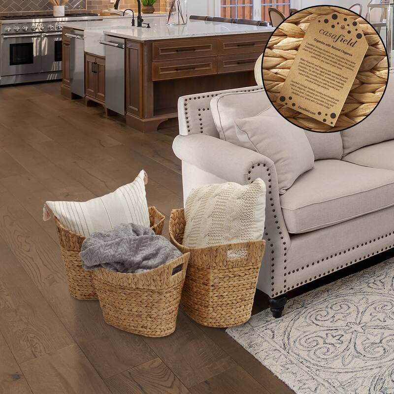 Set of 3 Water Hyacinth Oval Baskets Natural Woven Laundry Totes - Oval Shaped Baskets