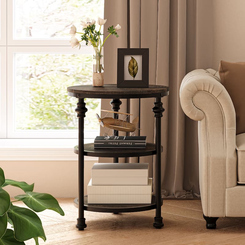 Vintage 3-Tier End Table with Storage Shelf