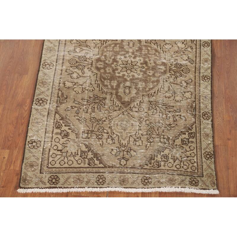 Hand Knotted Oriental 100% Wool Carpet Traditional Floral Brown Tabriz Area Rug - 4' 8'' X 3' 3''