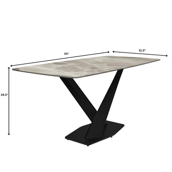 dimension image slide 1 of 10, Voren 7-Piece Dining Set 55-Inch Rectangular Sintered Stone Dining Table and 6 Upholstered Chairs with Gold Base