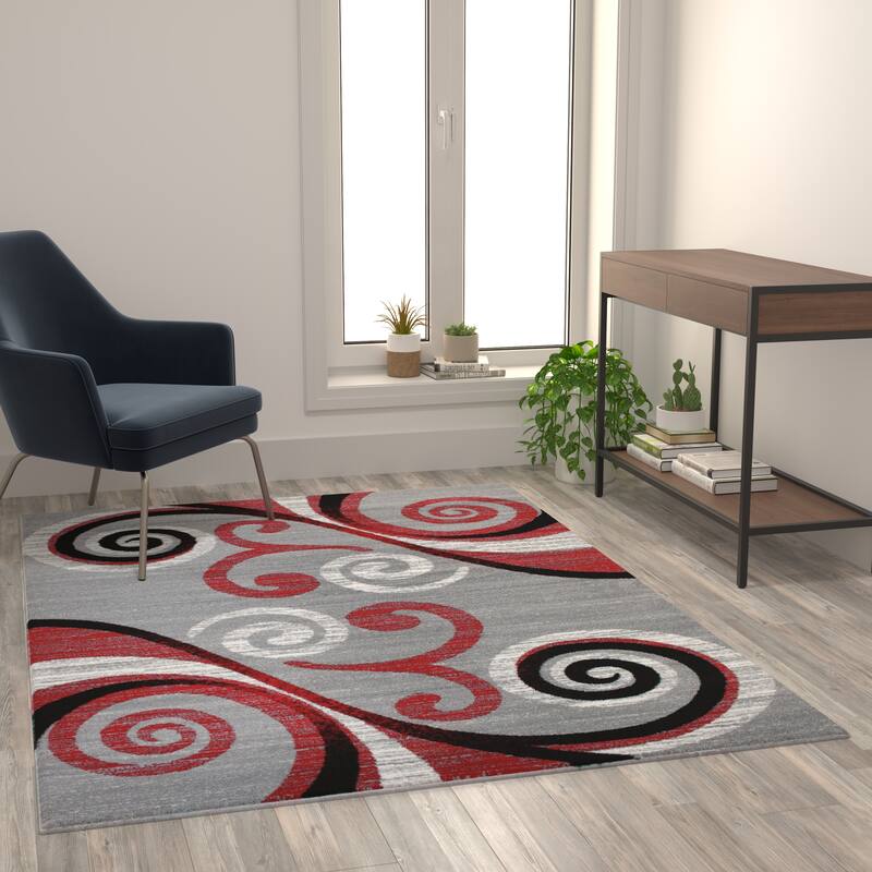 Modern Distressed Swirl Abstract Style Indoor Area Rug