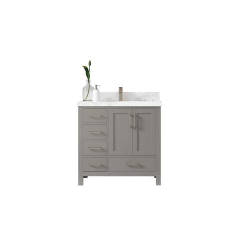 Willow Collections 36 x 22 Malibu Center Right Offset Sink Bathroom Vanity with Quartz or Marble Countertop