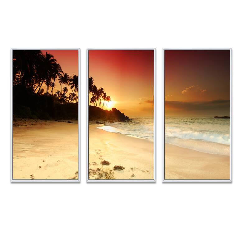 Designart "Amazing Sunset and Beach in Sri Lanka" Sea & Shore Framed