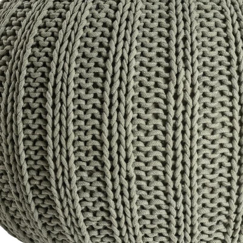 HomeRoots 20" Green Cotton Cable Knit Round Pouf Ottoman