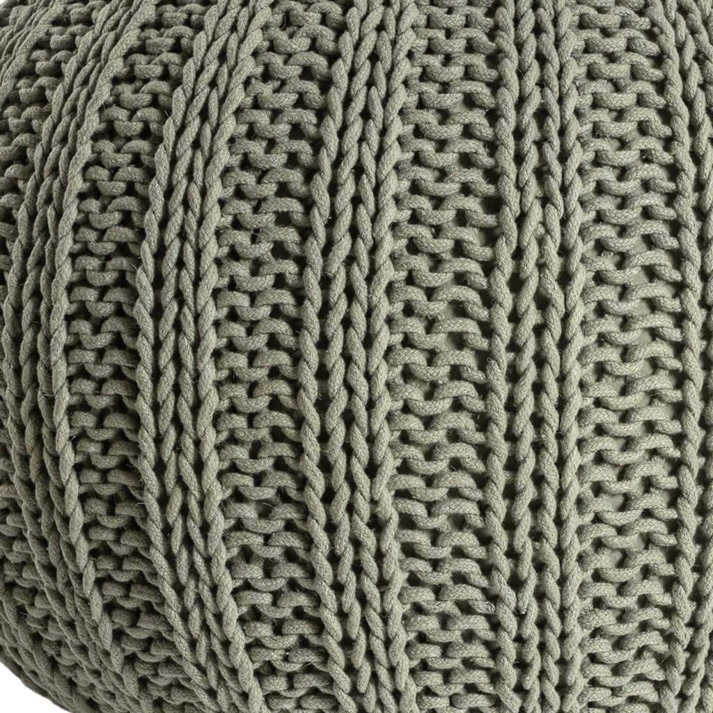 HomeRoots 20" Green Cotton Cable Knit Round Pouf Ottoman