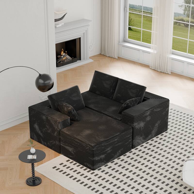 Modland 108”L-Shaped Modular Corduroy Couch with Deep Seats Comfy Sectional Sofa for Living Room