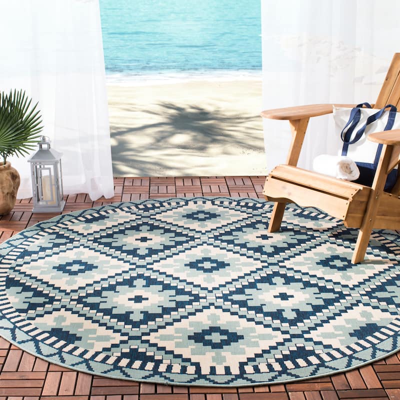 SAFAVIEH Veranda Vitaline Indoor/ Outdoor Waterproof Patio Backyard Rug - 6'7" Round - Turquoise/Blue
