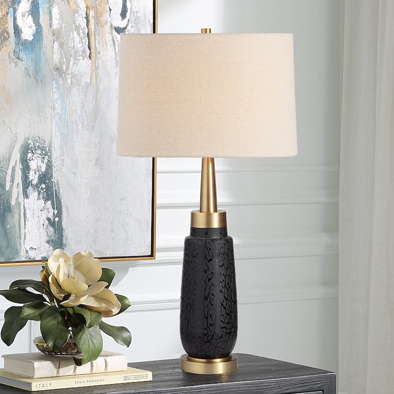 Uttermost Spyglass Black Wood Grain Table Lamp - 31"H,   Shade 10"H x 16"Dia.