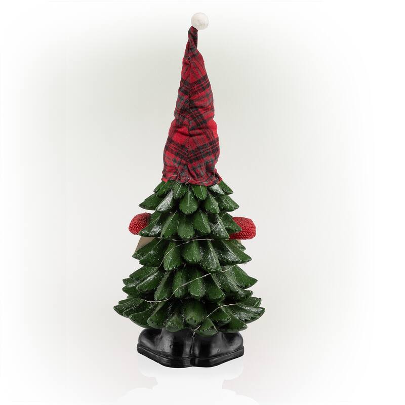 Alpine Corporation 28"H Polyresin Christmas Tree Gnome Decoration with Color Changing LED Lights