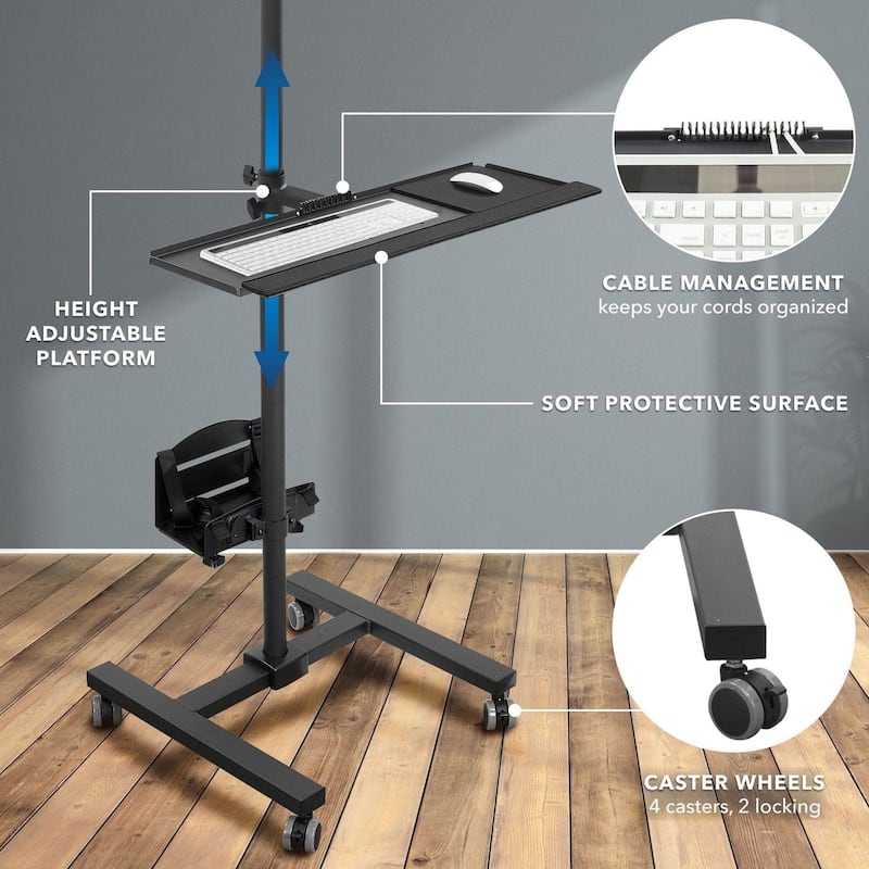 Mount-It! Rolling Computer Cart, Mobile Workstation with Tray Monitor Mount and CPU Holder, and Height Adjustable