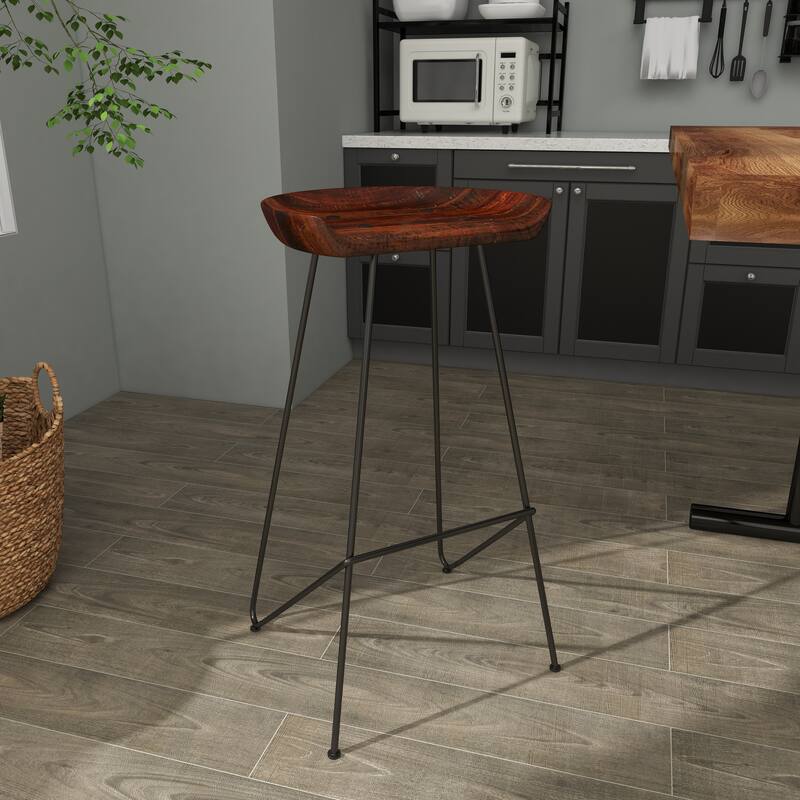 Brown Metal Bar Stool with Wood Seat