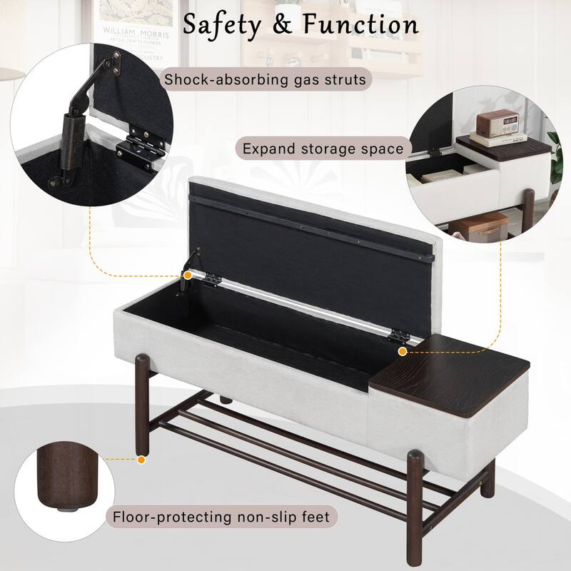 47.24 inches Upholstered Storage Bench Entryway Bench with Hidden Compartment