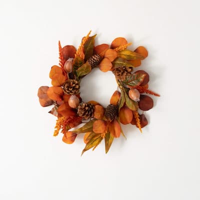 Sullivans Mixed Fall Leaf & Wheat Mini Wreath, Orange