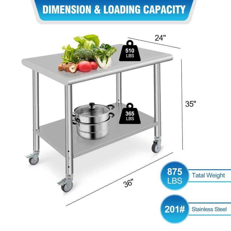 Stainless Steel Prep Table with Wheels and Undershelf