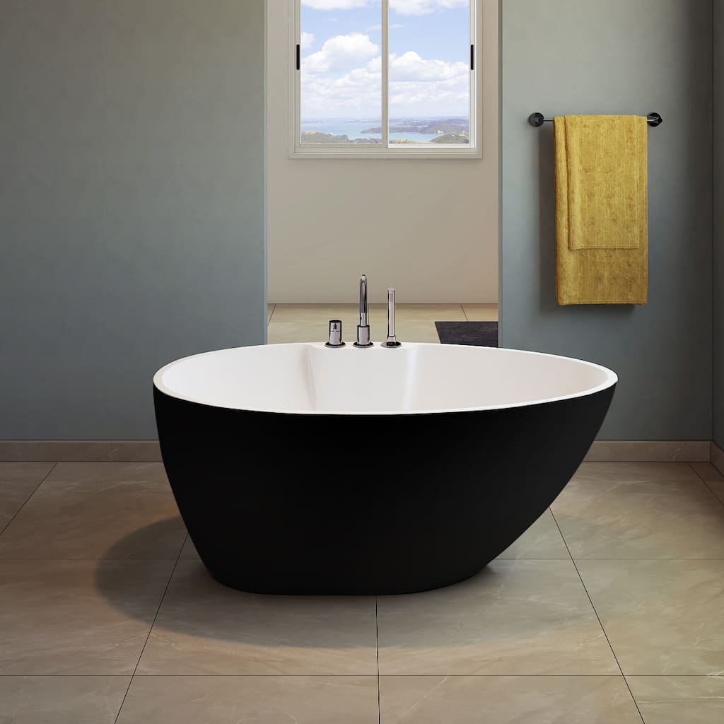 A&E Bath Hadiya Black Freestanding Oval Bathtub