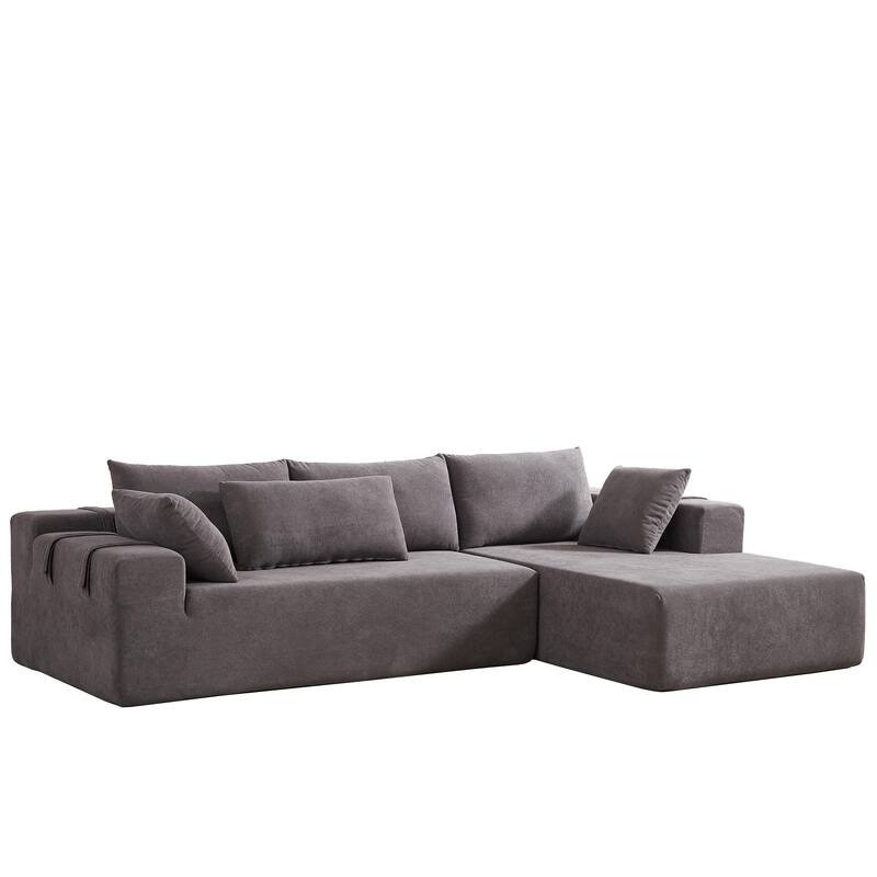 Corduroy Fabric 3-Seater Cloud Couch with 2 Movable Footrest,U Shaped Couch Set,Upholstered Deep Seat 2-Seat with 3 cushions