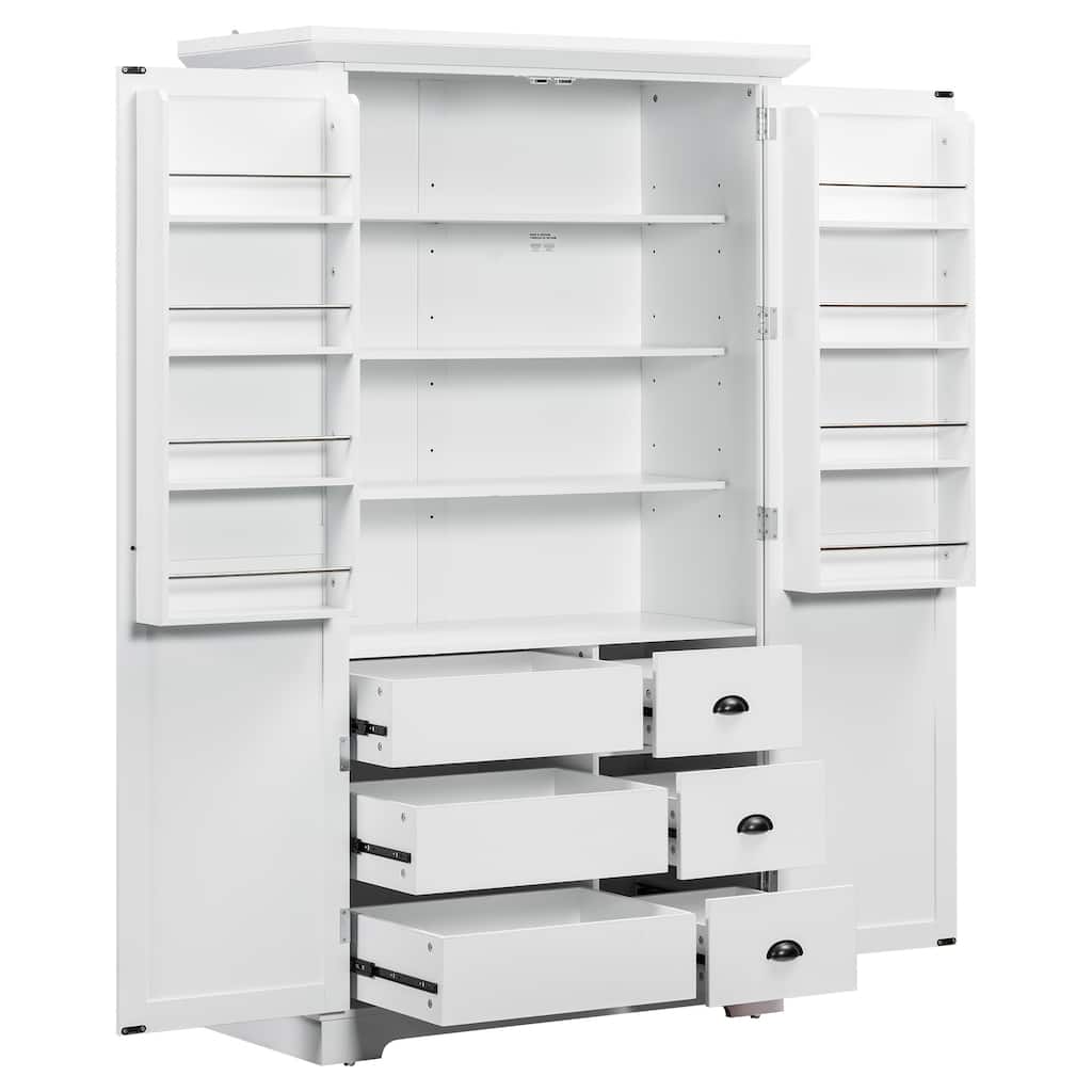 72" Shaker Style Kitchen Pantry Cabinet with Drawers, Freestanding Storage Cupboard with Pull-Out Trays