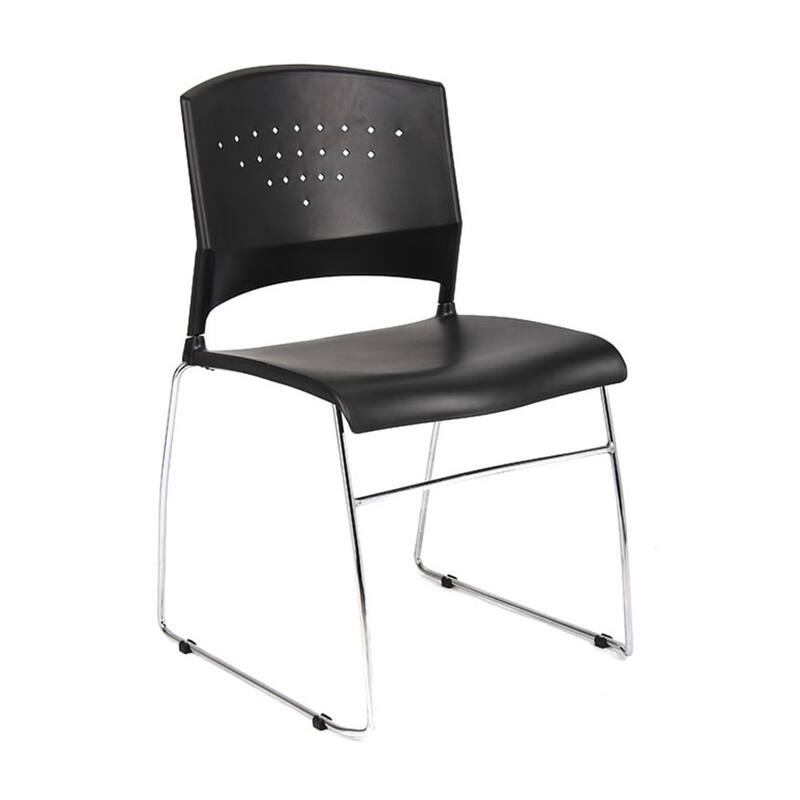 Reception Stackable Guest Chair, Black Open Back, Chrome Sled Base