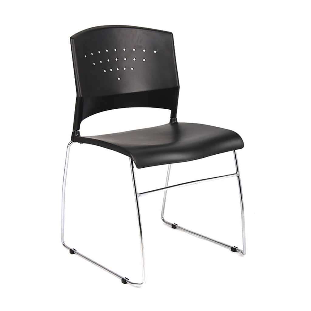 Reception Stackable Guest Chair, Black Open Back, Chrome Sled Base