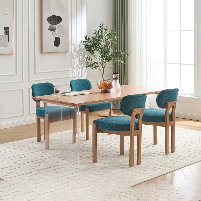 Wooden Dining Chairs Set of 2 Modern Fabric Upholstered Kitchen Chairs
