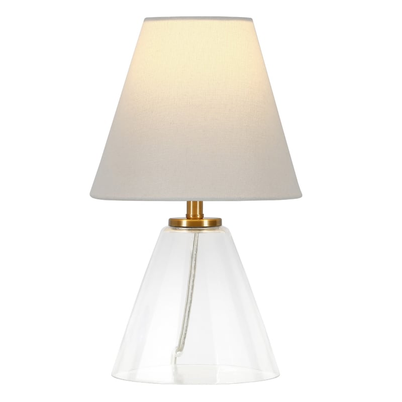 Clear Glass Geometric Table Lamp with White Drum Shade and Rocker Switch - 8” x 8” x 13.62” (D x W x H)