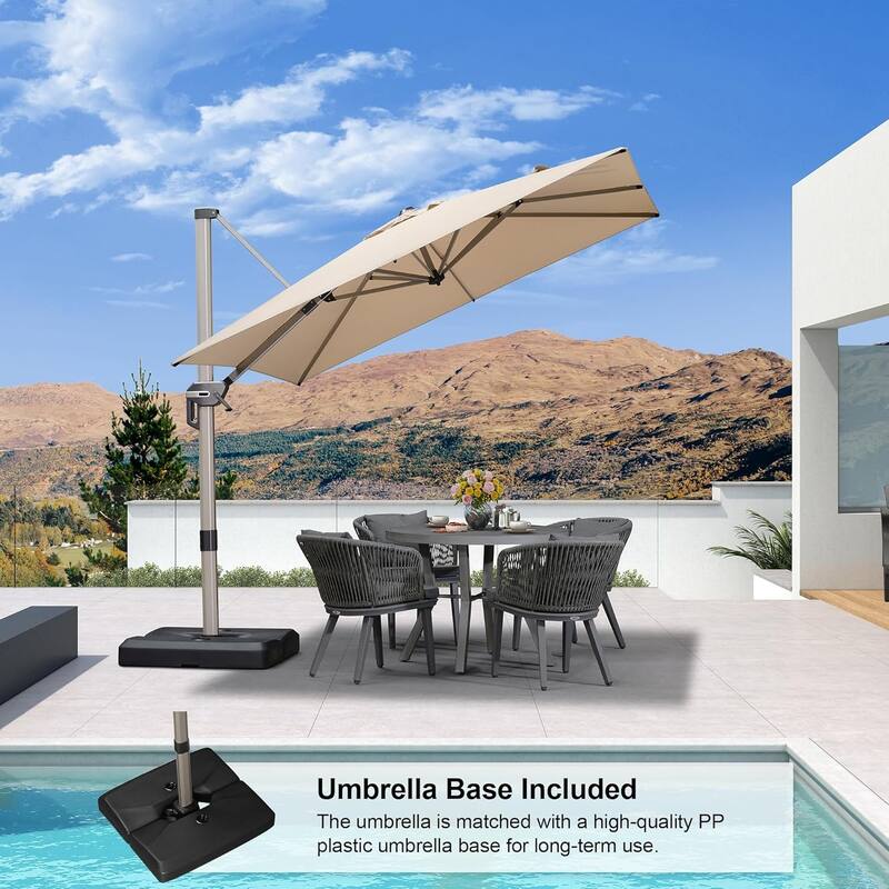 PURPLE LEAF Elegant Champagne-Gold Patio Cantilever Umbrella Adjustable Offset Umbrella With Base - 8ft Beige