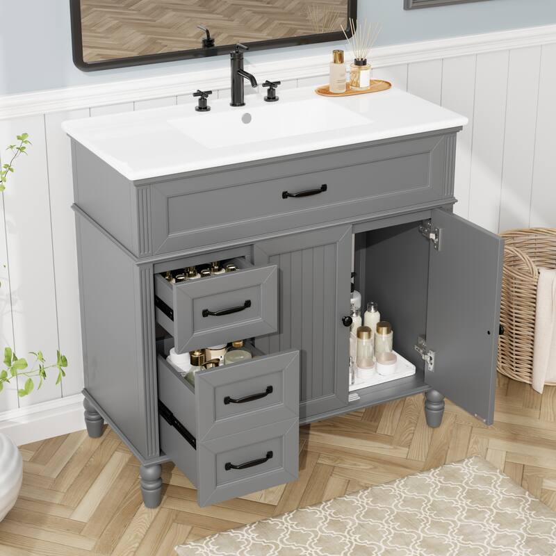 36" Bathroom Vanity with Sink, Bathroom Cabinet with Drawers, Solid Frame and MDF Board