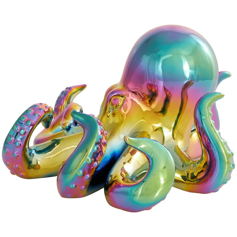 Multi Colored Ceramic Octopus Decorative Sculpture with Rainbow Shimmer Finish
