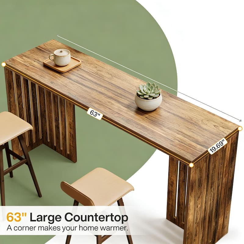 Wood Dining Table with Louvered Base, Classic Bar Table for Dining, Kitchen Table Coffee Table Home Office Table