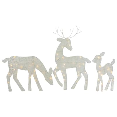 Set of 3 LED Lighted White Reindeer Family Outdoor Christmas Decorations 29"