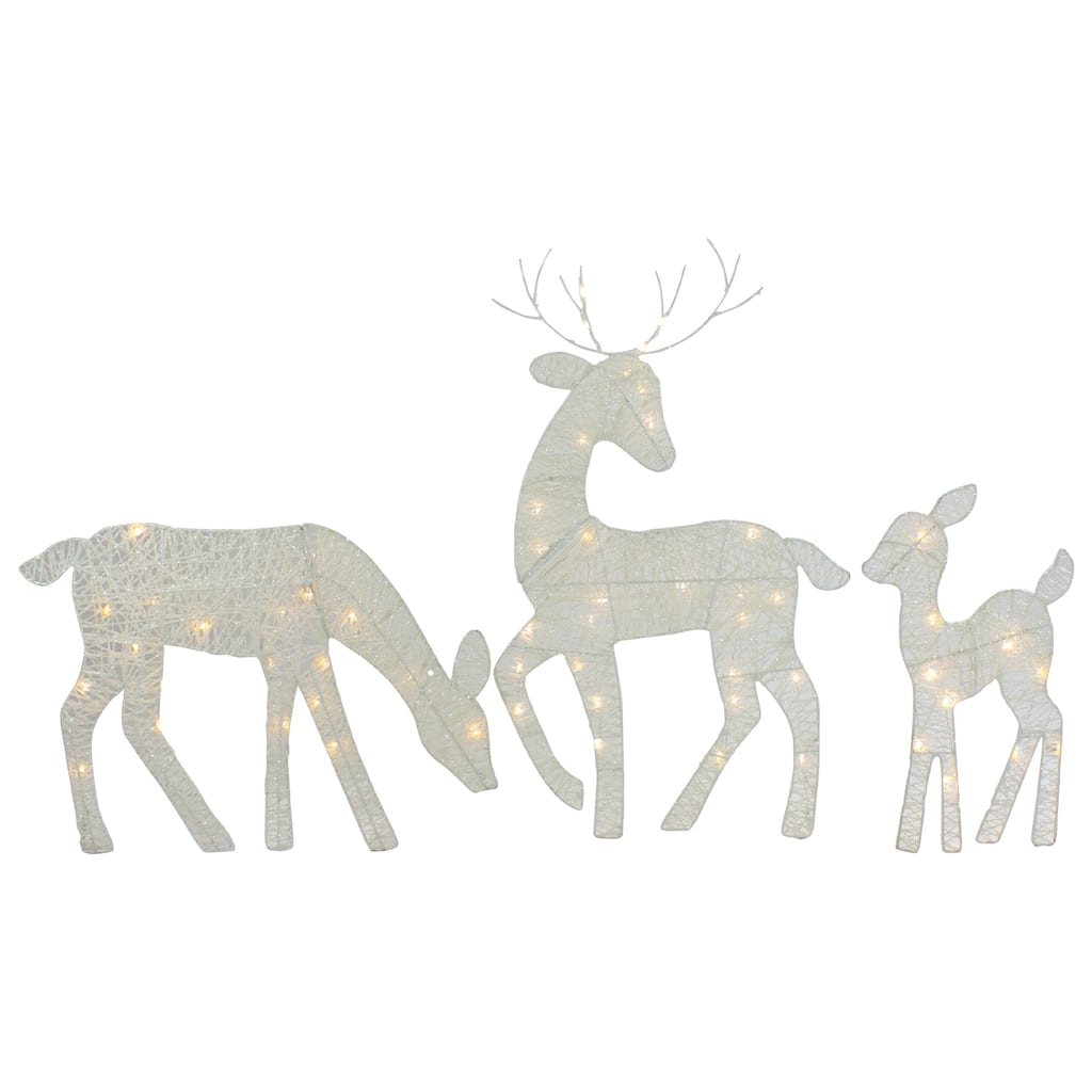 3 LED Lighted White Reindeer Family Outdoor Christmas Decorations 29"