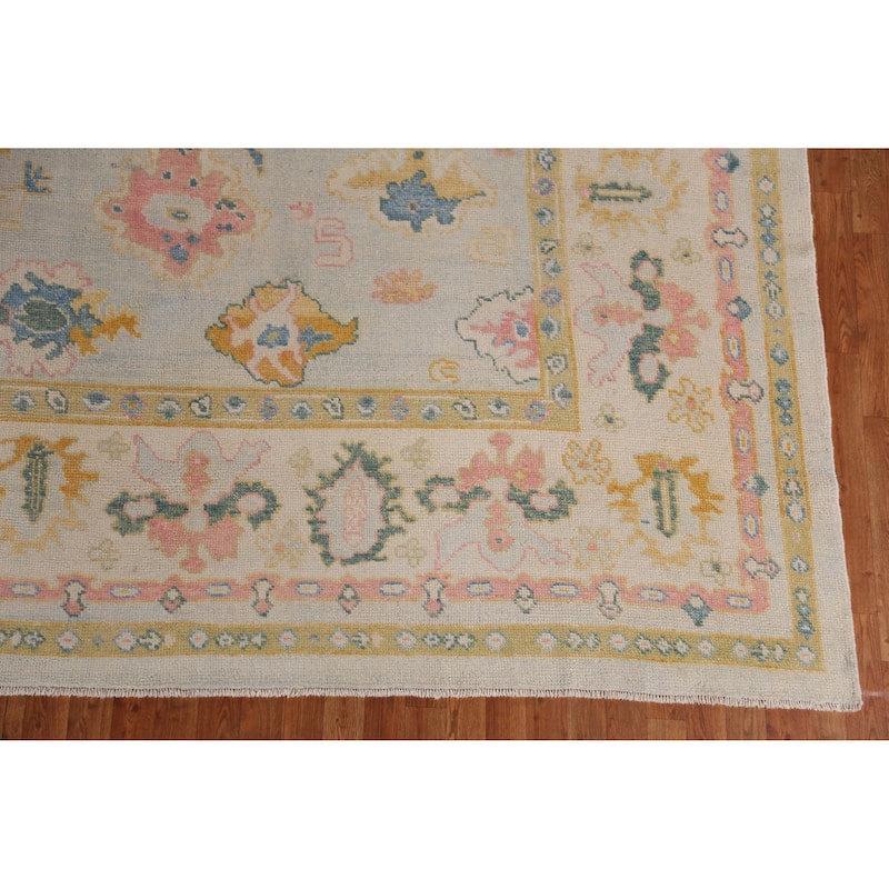 Hand Knotted Oriental 100% Wool Carpet Transitional All-Over Beige & Ivories Oushak Area Rug - 13' 2'' X 9' 5''