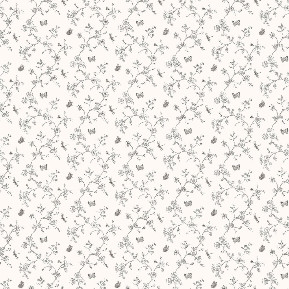 Galerie Wallcoverings Miniatures 3 Tiny Trellis Flowers With Butterflies and Dragonflies Vinyl on Non-woven Matte Wallpaper Roll