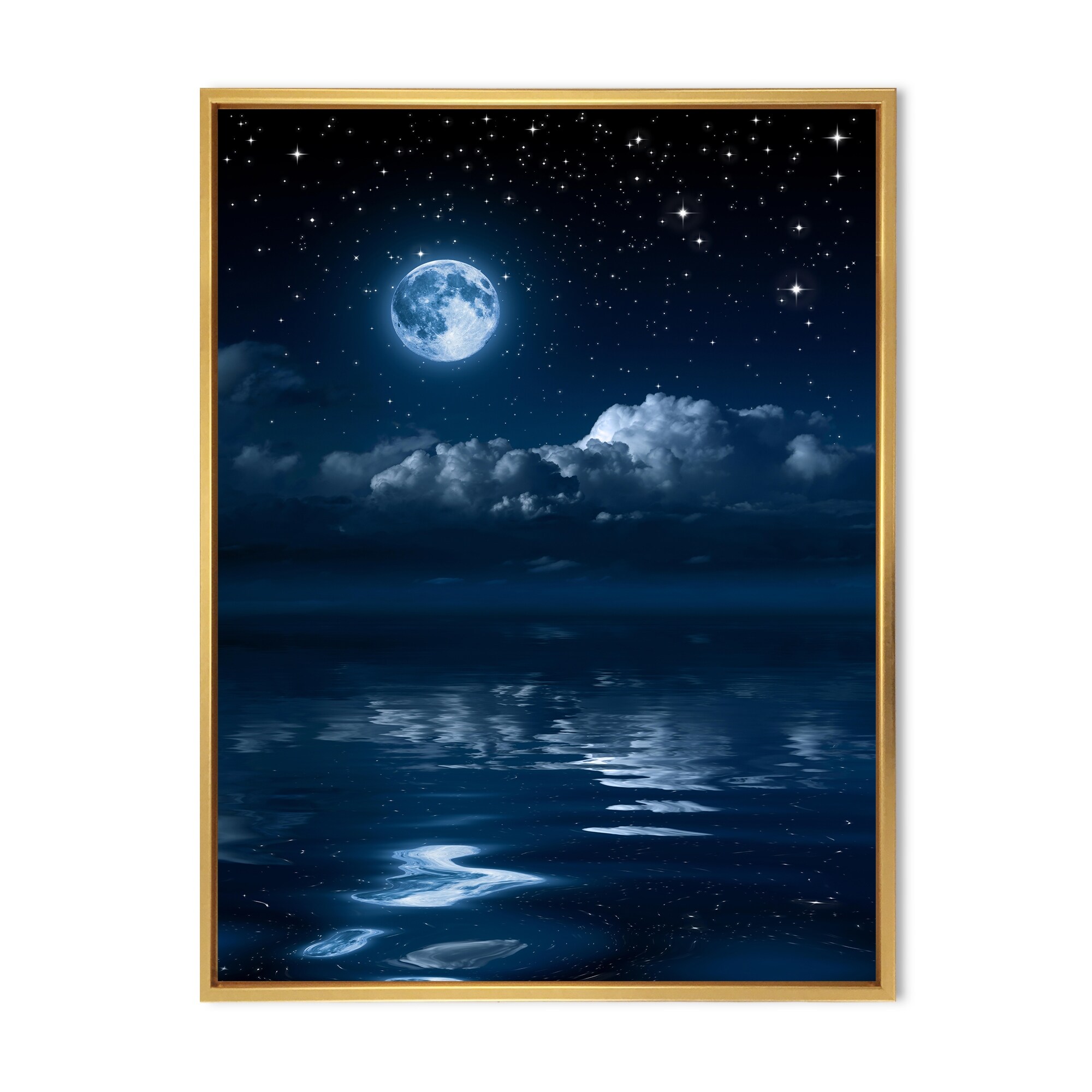 「MOON.」CLARITY ART Free Shipping! Designart Cloudy Full Moon Night Glossy Metal