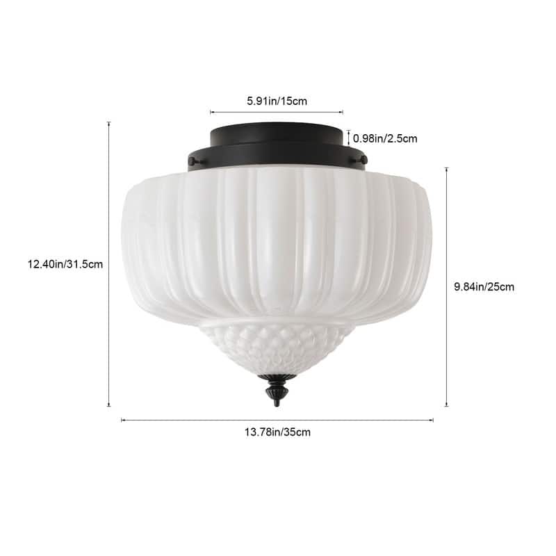 Modern Black Flush Mount Ceiling Light with White Glass Shade Iron Fixture for Living Room Bedroom Hallway