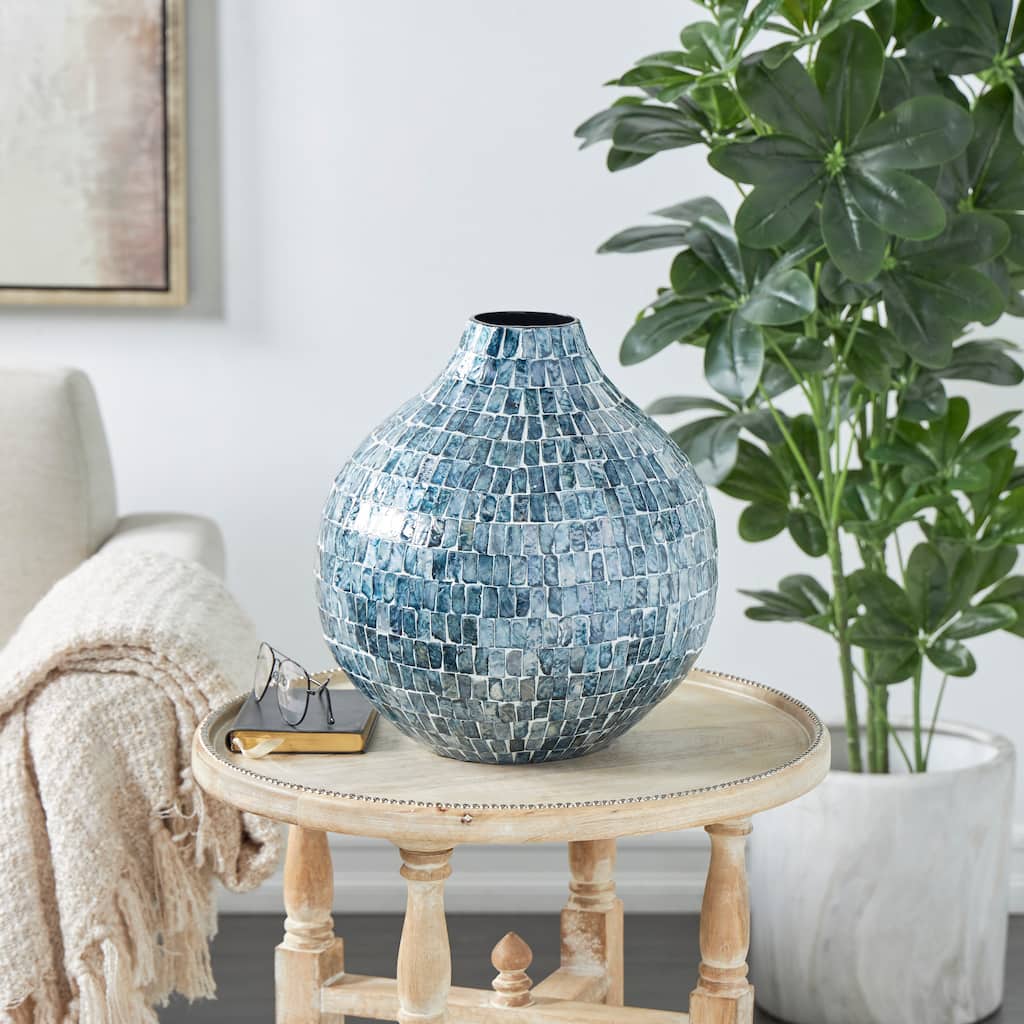Blue Mother of Pearl Shell Handmade Mosaic Inspired Decorative Vase