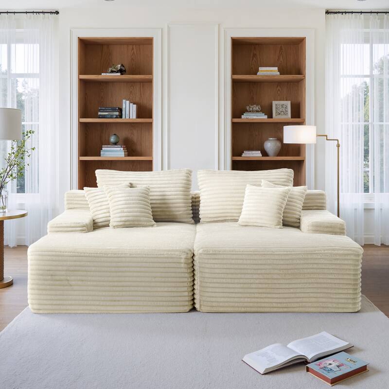 2 - Piece Upholstered Sectional Couch Sleeper Sofa L-Shape Chaise with Pillow