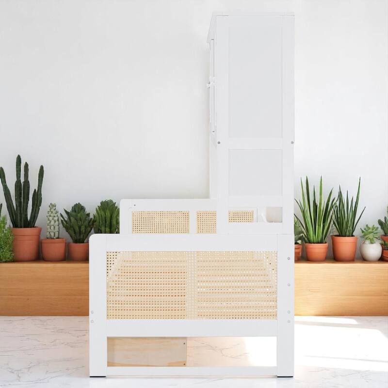 Wooden Twin/Full Daybed with Drawers, All-in-One Cabinet and Shelf Storage, No Box Spring Required